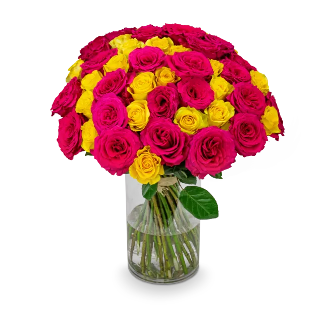 Kytice růžových a žlutých růží